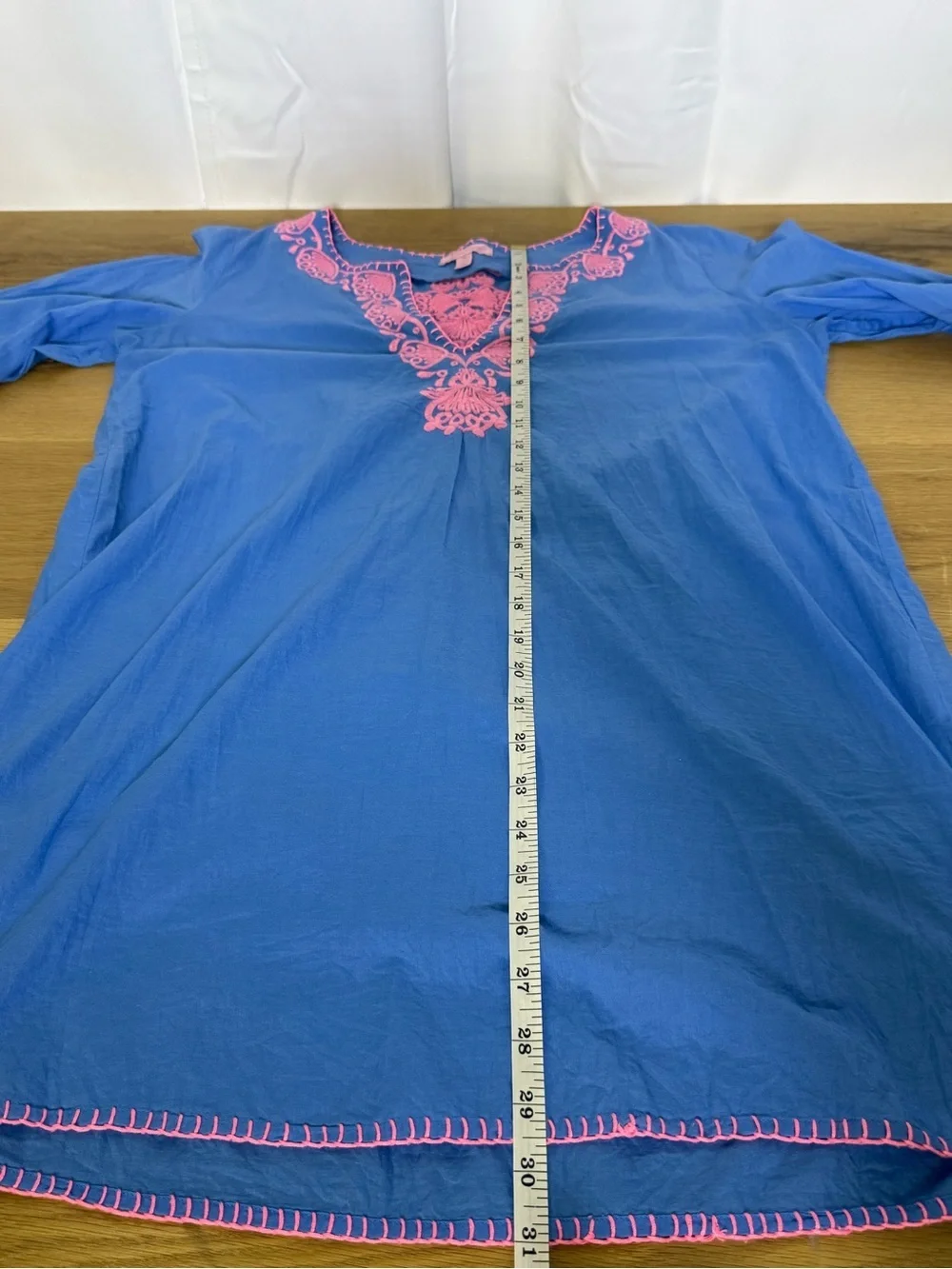 Lilly Pulitzer Beach Cover Up 3/4 sleeve Cotton Tunic in Blue Pink Size Medium